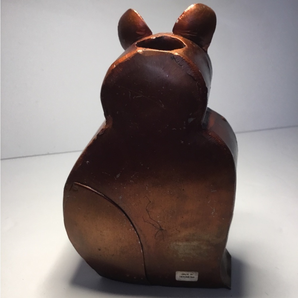 Unique Vintage Indonesian Folk Art Copper Cat Candleholder - Picture 2 of 5